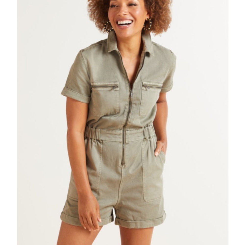Rails Olive Green Short Sleeve Jumpsuit